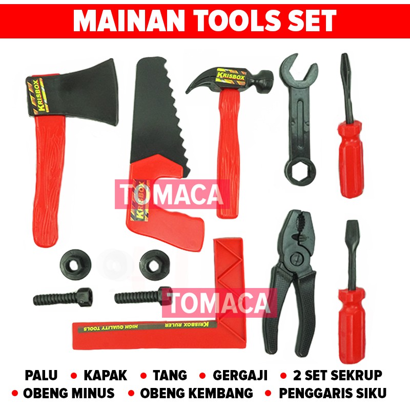 Mainan Anak Tools Handy Alat Perkakas Tukang Bangunan Palu Kapak Obeng