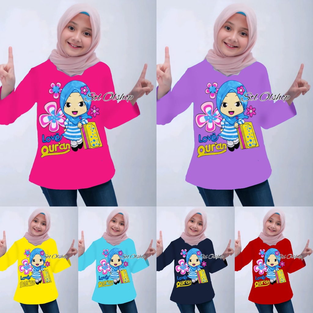 Kaos atasan anak perempuan hijab lengan panjang  | Untuk anak umur 1-10 tahun