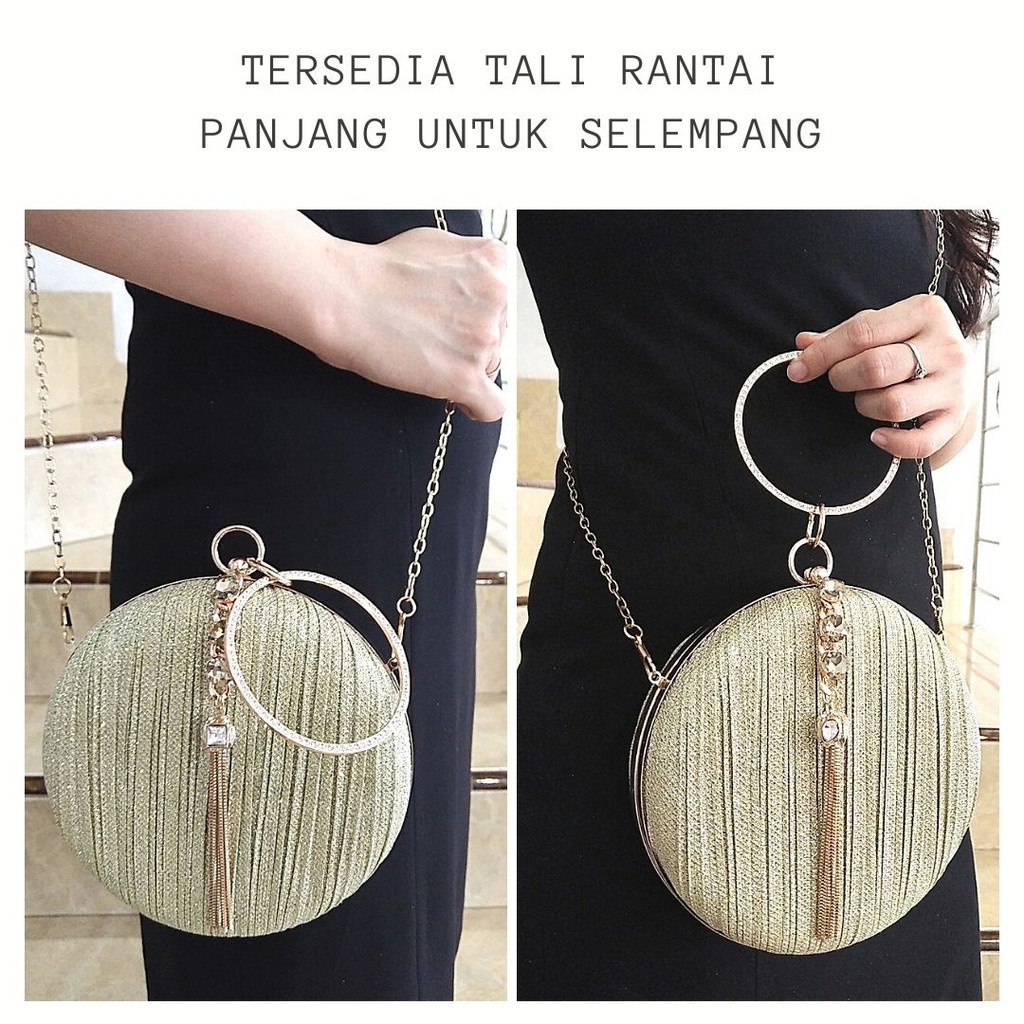 TERLARIS !!! Tas Pesta Kondangan Wanita Import Kristal Kain Satin Lucu warna black,gold,silver bahan satin halus tas pesta bulat wanita elegan clucth pesta bulat kristal clucth wanita pesta kondangan