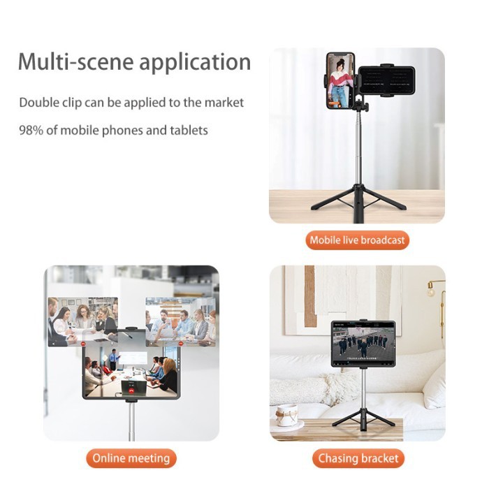 A32 1.6M Tongsis MIXIO Tripod Double Phone Holder Tablet Stand