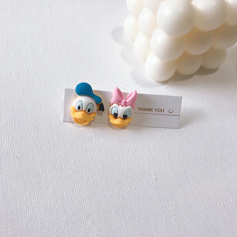 Anting Stud Desain Kartun Mickey Donald Duck Strawberry Bear Asimetris Bahan 925 Silver