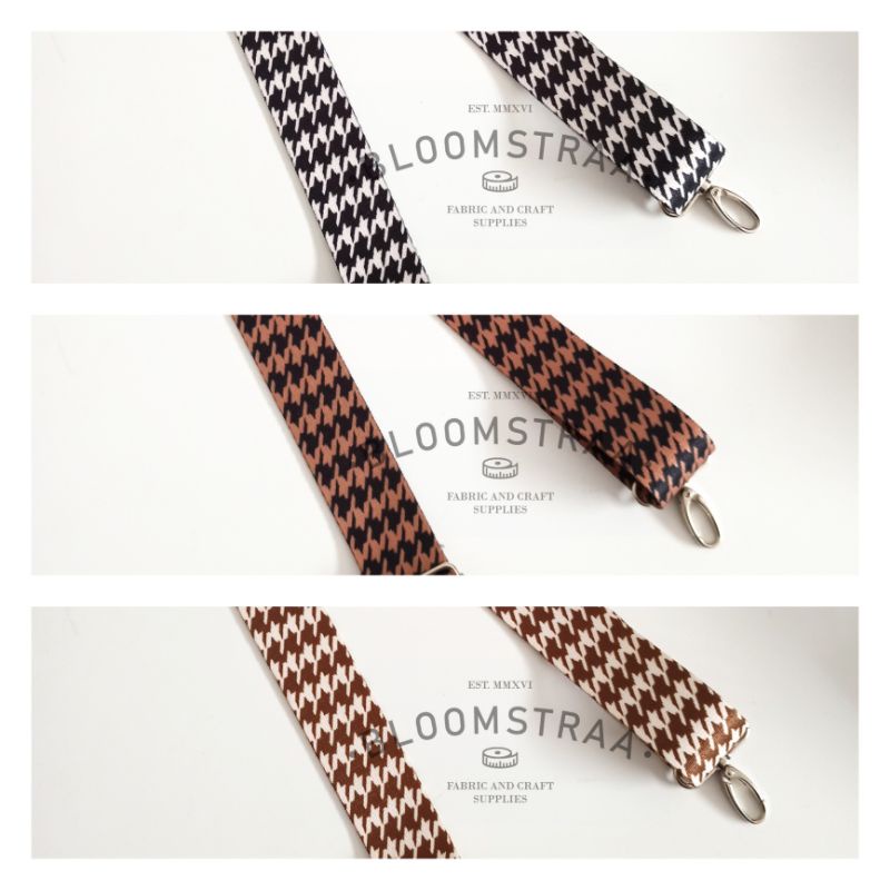 Bag Strap Motif HOUNDSTOOTH 38mm NIKEL Tali Tas Panjang 3,8cm SILVER selempang