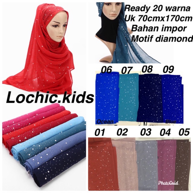 (BUY 1 GET 1) 1-22 Jilbab Pashmina Polos Manik