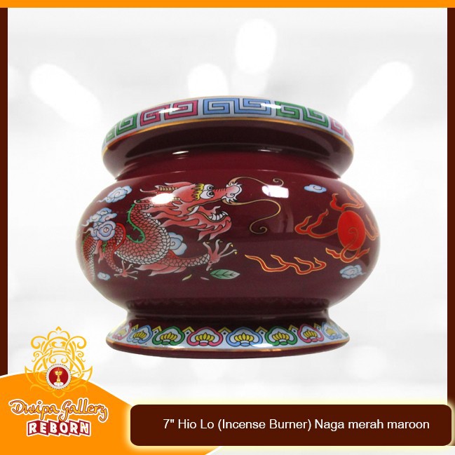 Tempat dupa Keramik 7&quot; Hio Lo (Incense Burner) Naga merah maroon