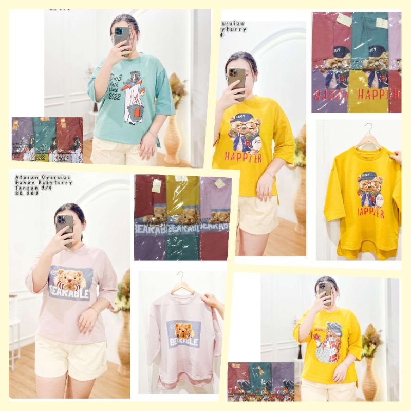 atasan OVERSIZE TUMBLR TEE lengan 7/8 print karakter bahan BABY TERRY