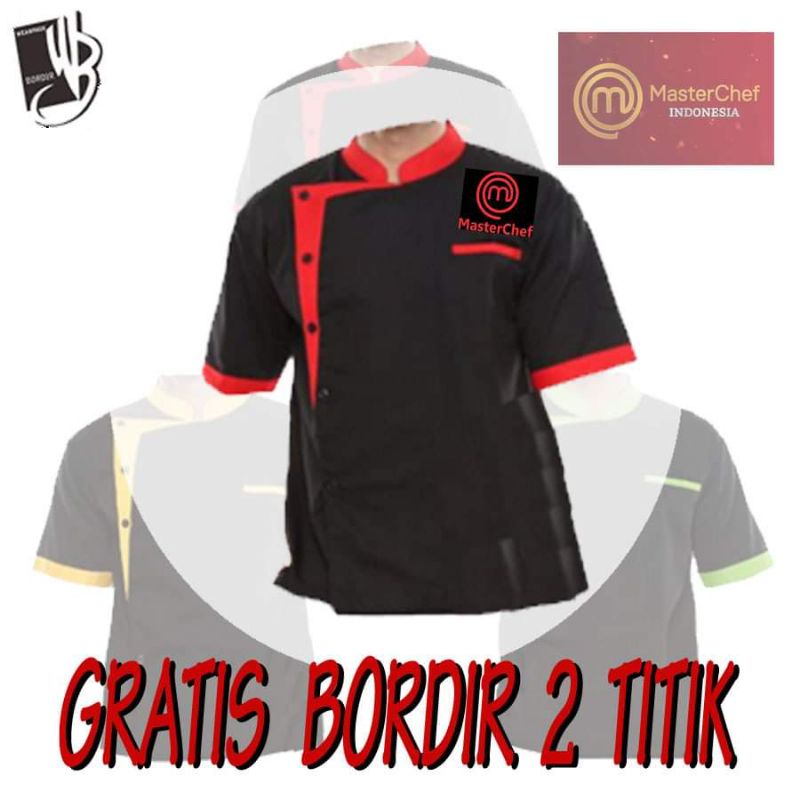 baju koki bordir satuan. baju master chef bordir satuan. hem chef. kemeja koki.baju masak. baju mast