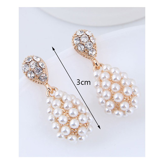 LRC Anting Tusuk Elegant Gold Color Full Pearls Design Water Drop Shape Earrings A54667