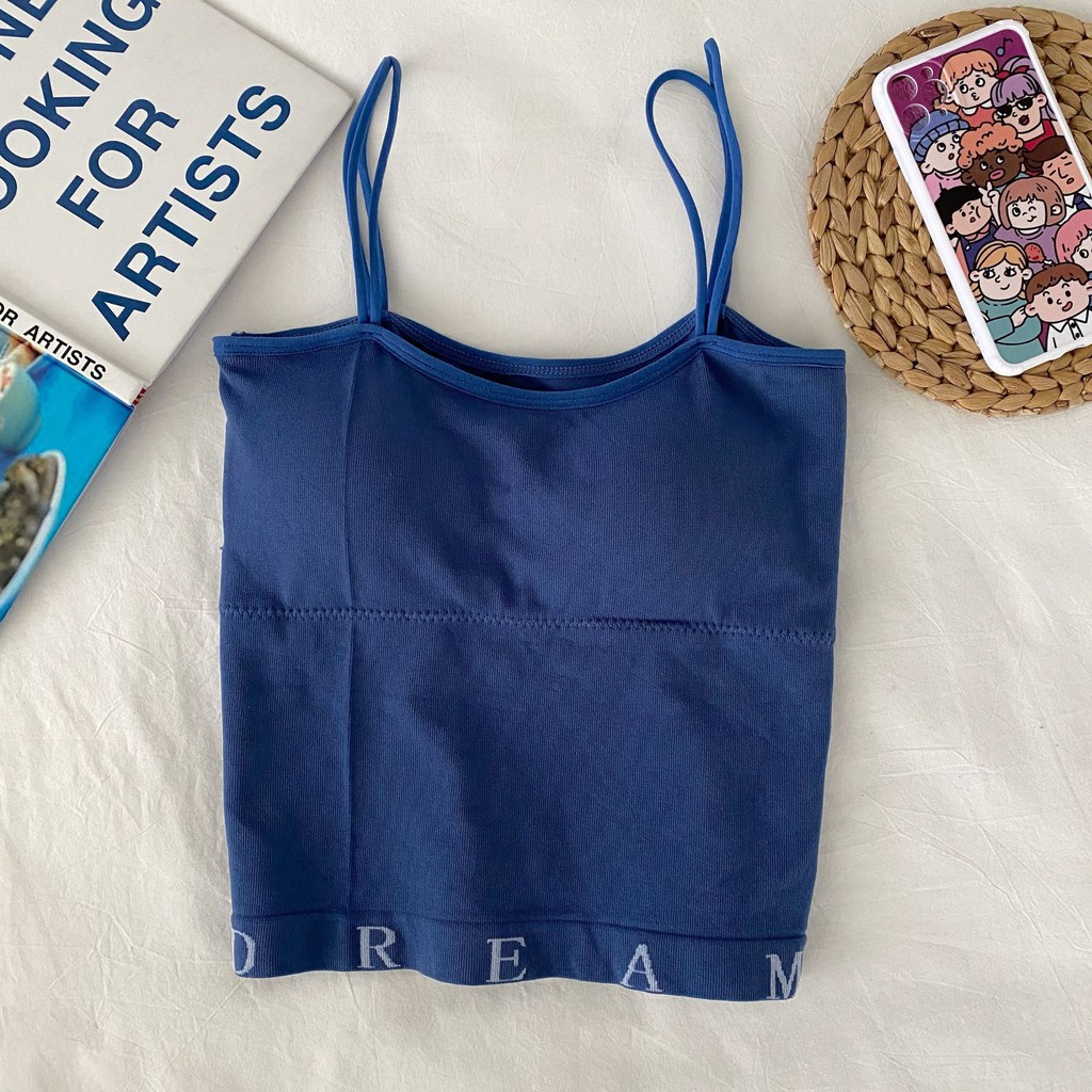Feminin Tank Top Bra Import Korea Tali Double Inner Tangtop Panjang Elastis-Biru
