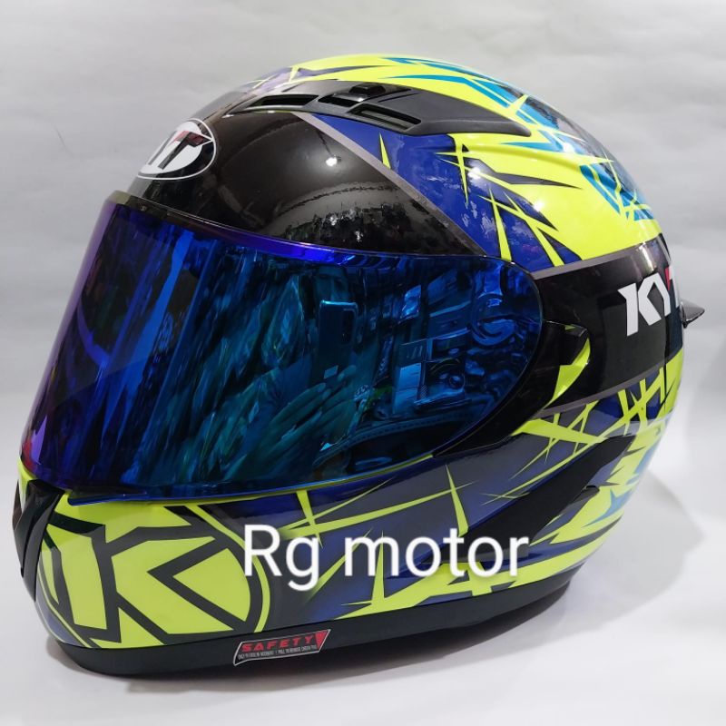 HELM KYT FALCON FR SPIKE YELLOW FLUO BLUE KACA WARNA BIRU/FULL FACE