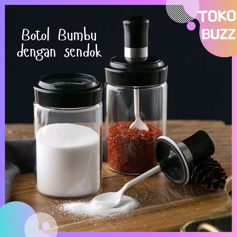 Botol Bumbu Dapur / Tempat Bumbu Dapur / Tempat Gula Garam Lada Bubuk Cabai dengan Penutup Sendok Murah TB-003