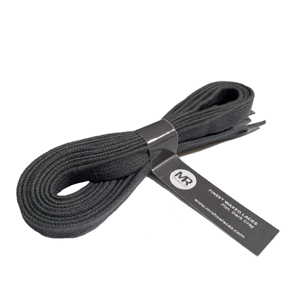 Original MR Shoelaces FE05 Dark Gray (Abu Tua) - Tali Sepatu Lilin 8mm Gepeng Flat Pipih (Waxed Laces) 90cm 100cm 120cm 150cm 200cm - untuk Sneakers - Premium Shoelace Premium Shoelaces