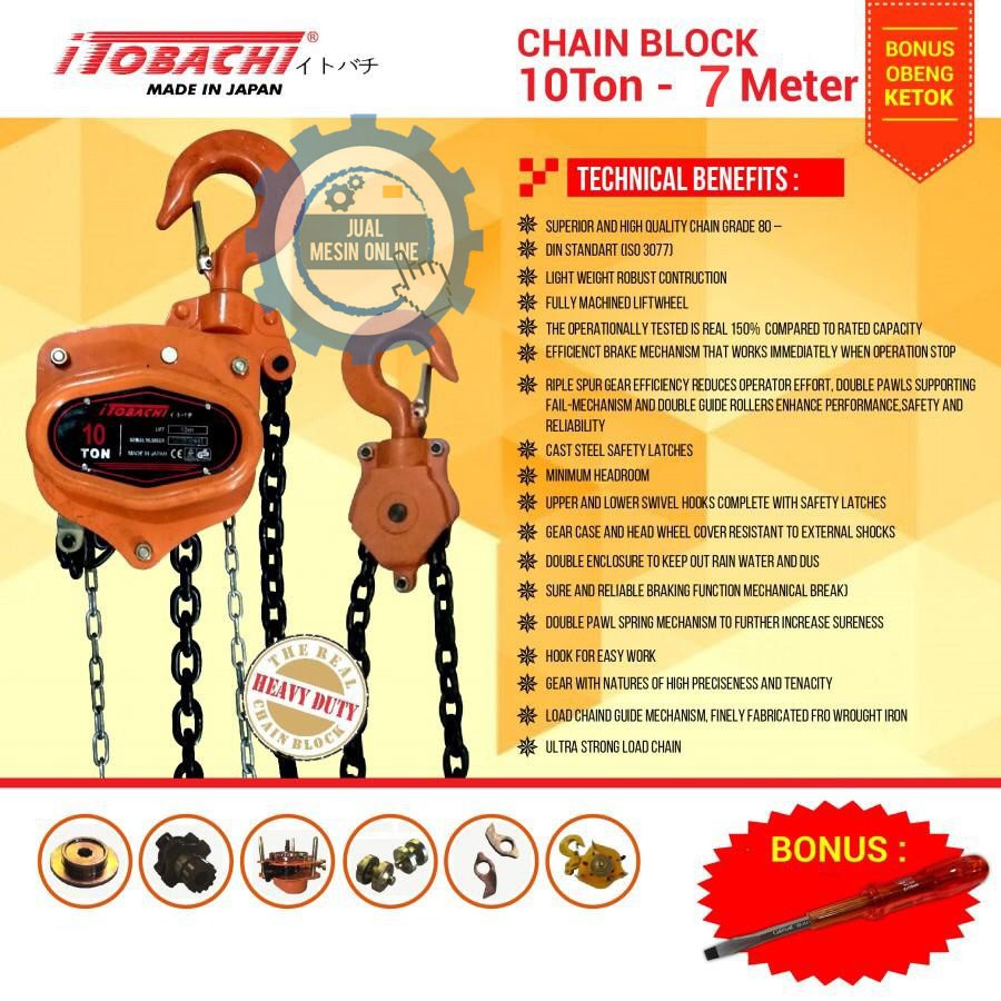 Chain Block 10 Ton 7 Meter - Takel 10 Ton 7 Meter - Itobachi Japan