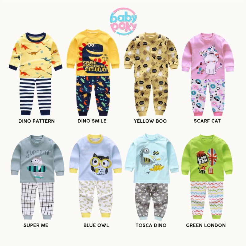 Setelan Kaos Baju Tidur Anak Bayi  (0-5 Tahun) Perempuan Laki Laki Import