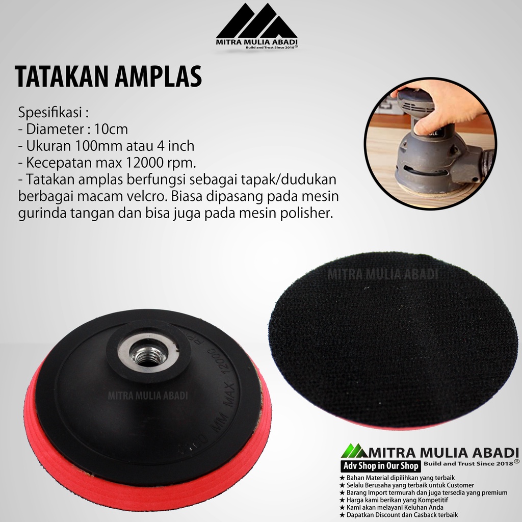 1 pcs Tatakan Amplas bulat Gerinda Velcro 4&quot; l Pad Perekat Amplas Kasar