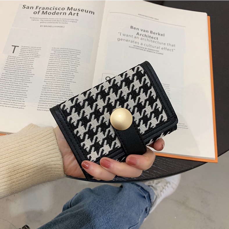 CHIKOISME - GOLDEN Dompet Lipat Motif Houndstooth Kancing Emas Cute Korean Style Zigzag mini wanita koin NR