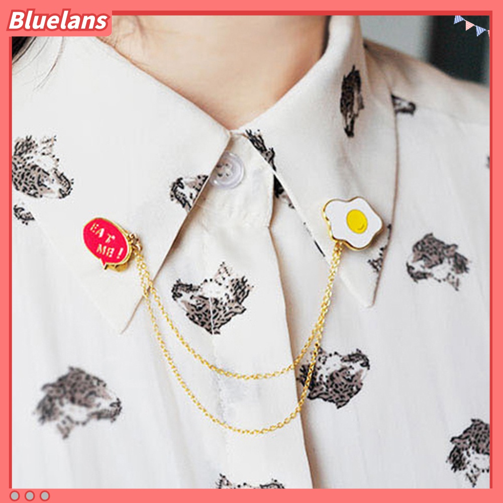 Bluelans Bros Pin Rantai Desain Kartun Telur Kucing Planet Kelinci Untuk Kerah Jaket Denim