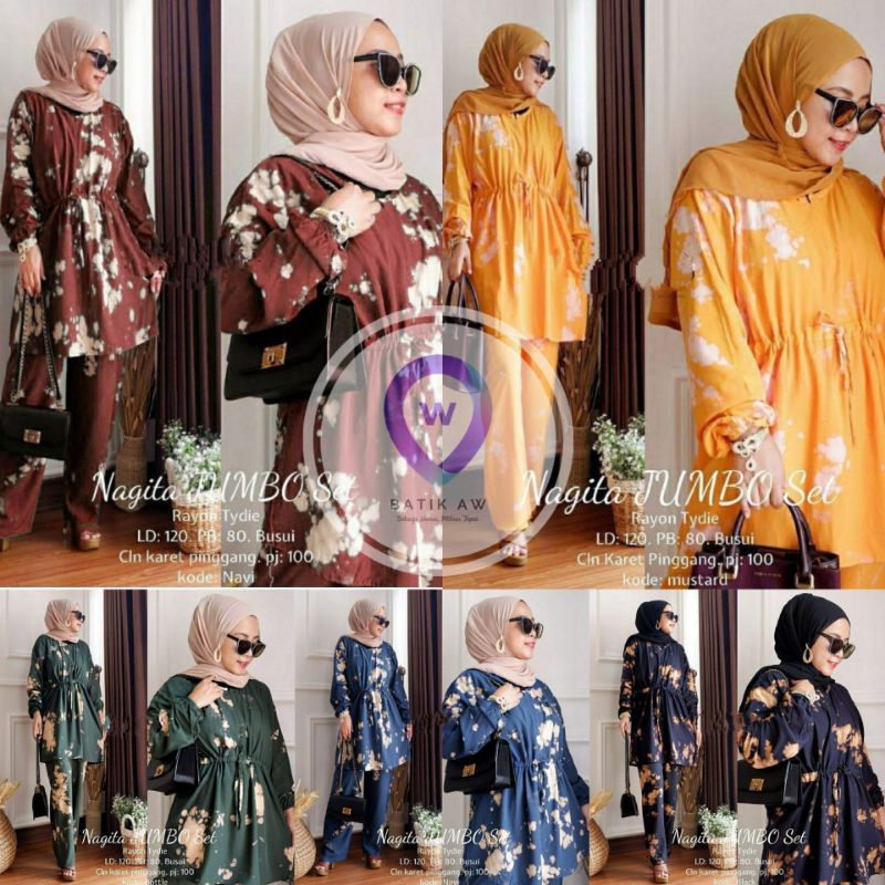 Setelan One Set Tie Dye Lengan Panjang Nagita Set Jumbo / Baju Daster Wanita Jumbo Motif Serut Murah