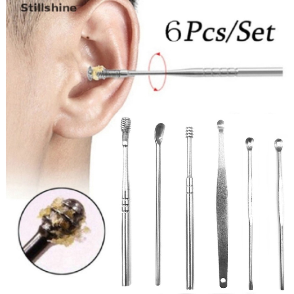 isi 6pcs pembersih kotoran telinga stainles korek kuping earpick