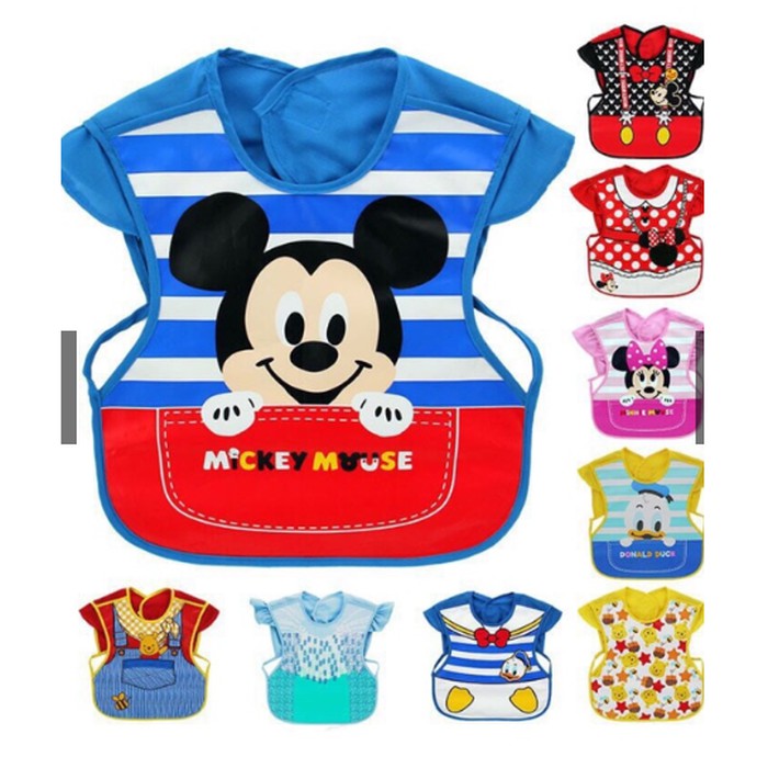 Celemek Makan Baju Lengan Pendek Kartun Bayi Anak Waterproof