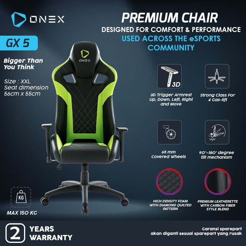 Kursi Gaming ONEX GX5 Premium Quality Gaming Chair Kursi - GREEN