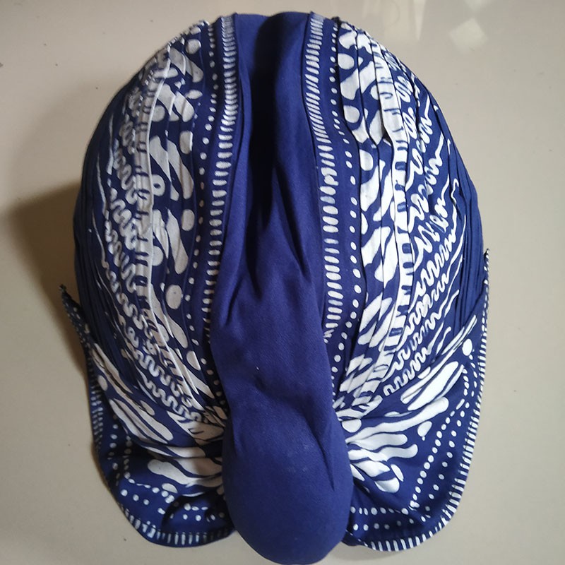 Blangkon Lipat Alusan Motif Modang Biru Kain Udeng Iket