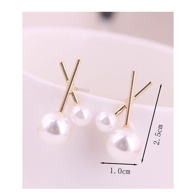 LRC Anting Tusuk Fashion Gold 925 Silver Needle Cross Size Pearl Stud Earrings A58738