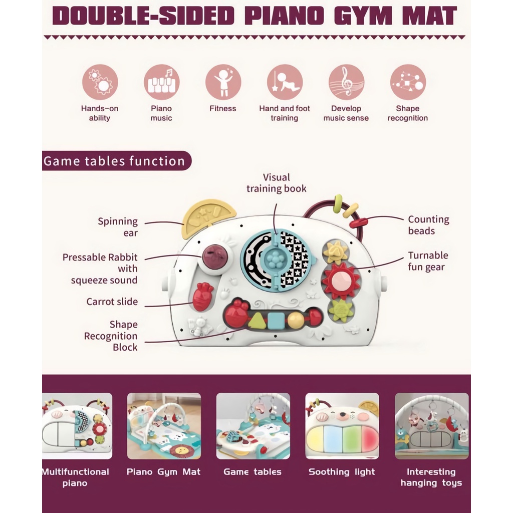 Right Start Double Sided Piano Gym Mat Musical Playgym - Mainan Karpet Anak Bayi Lampu Dan Musik-3