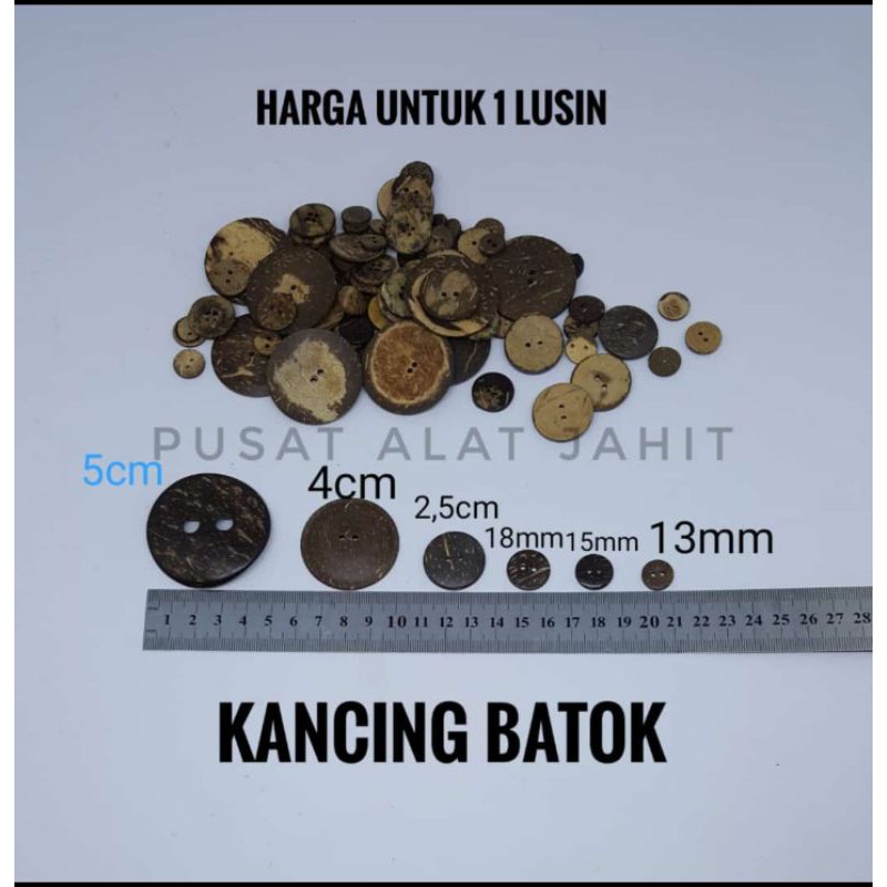 KANCING BAJU KEMEJA BATIK TEMPURUNG BATOK KELAPA LUBANG DUA UKURAN KECIL SEDANG BESAR PER 1 LUSIN