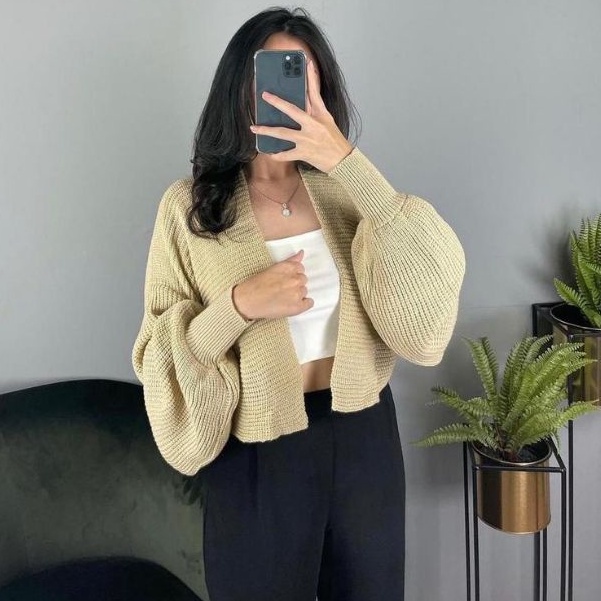 CARDIGAN RAJUT OVERSIZE  TEBAL TANGAN BALON/CARDIGAN BATWING RAJUT OVERSIZE WANITA CROP TANGAN BALON