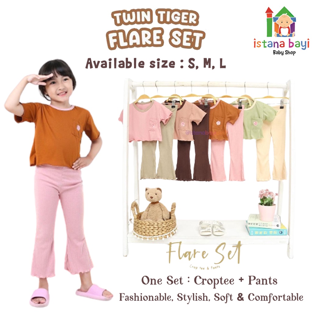 Twin Tiger Flare Set Crop Top / Setelan Anak Cewe 1-4 Tahun