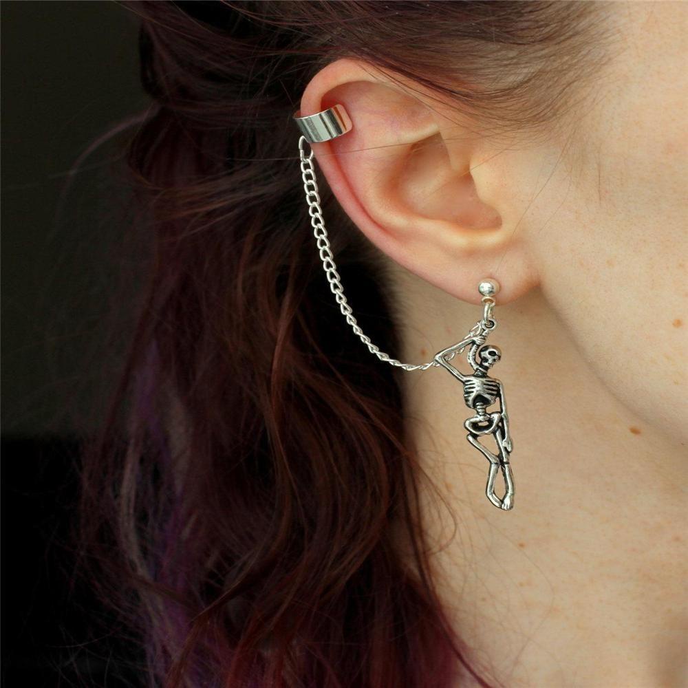 R-flower 1pasang Anting Tengkorak Fashion Hip Hop Drop Earring Rock Punk Gothic Ear Stud