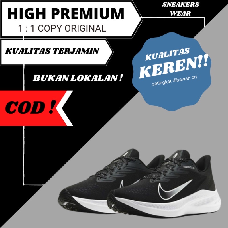 SEPATU NIKE ZOOM WINFLO 7 BLACK WHITE