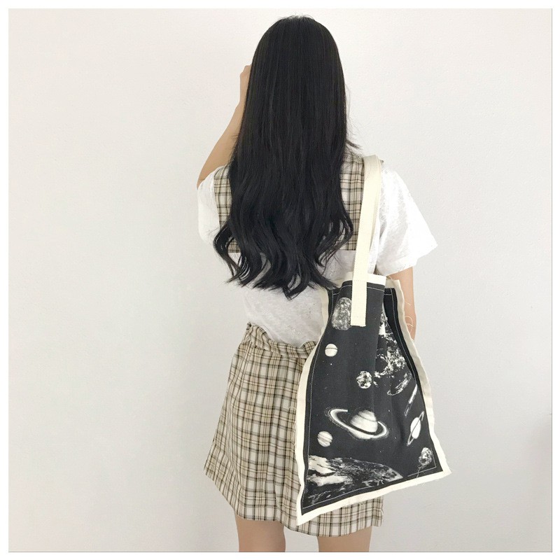 TC-33 tas kanvas canvas wanita import korea jepang tote bag planet galaxy