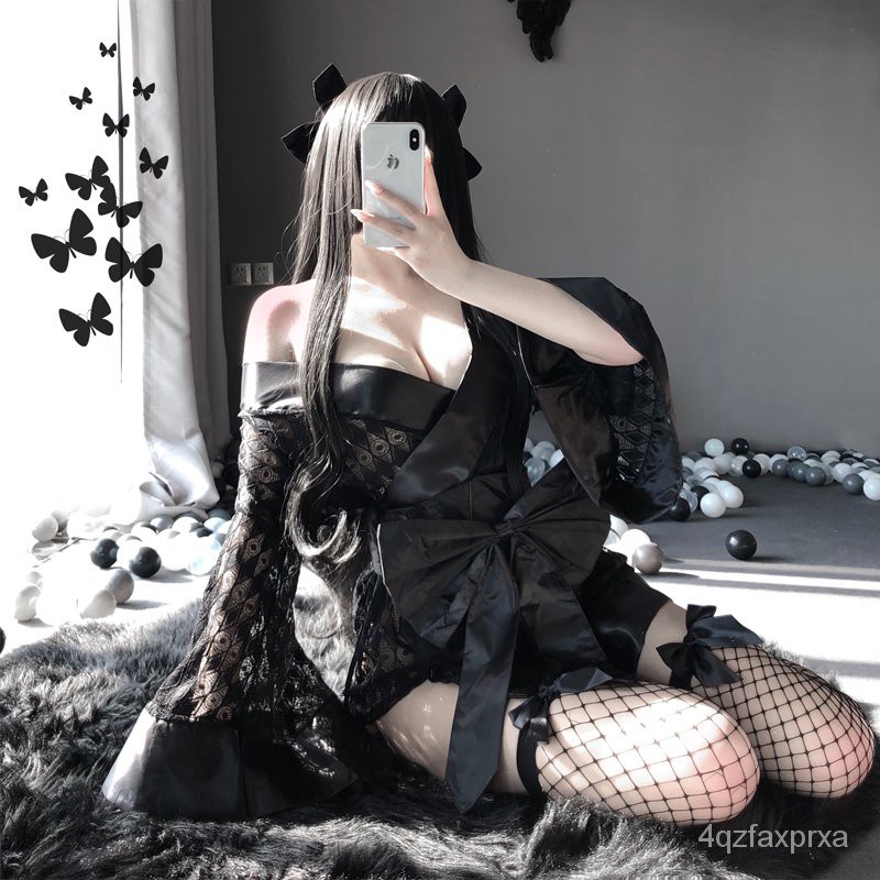 Cosplay Japanese Kimono Uniform Erotic Costumes Night Bath Robe Cardigan Role Play Net 3Pcs Set Wome