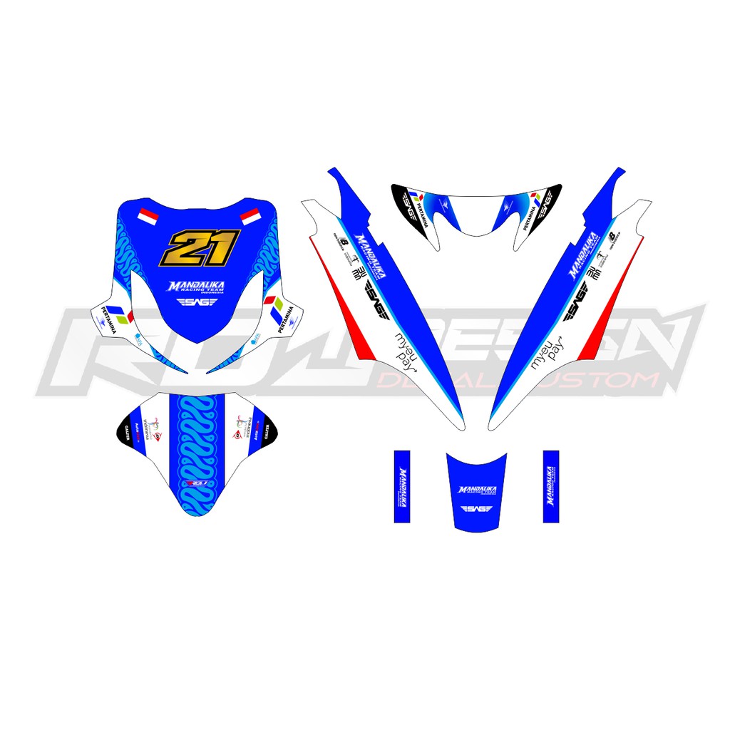 DECAL STICKER MIO SPORTY/SMILE (001) DEKAL STIKER BIRU MERAH PUTIH MANDALIKA