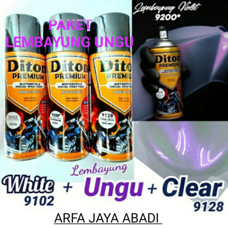 PAKET Diton Premium Lembayung Violet 9200 + White 9102 + Clear 9128 / Cat Putih Ungu Vernis Gloss Me