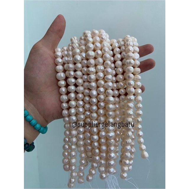 Bahan Mutiara Air Tawar Barok / Baroque PUTIH 10 x 16mm Bulat pearl