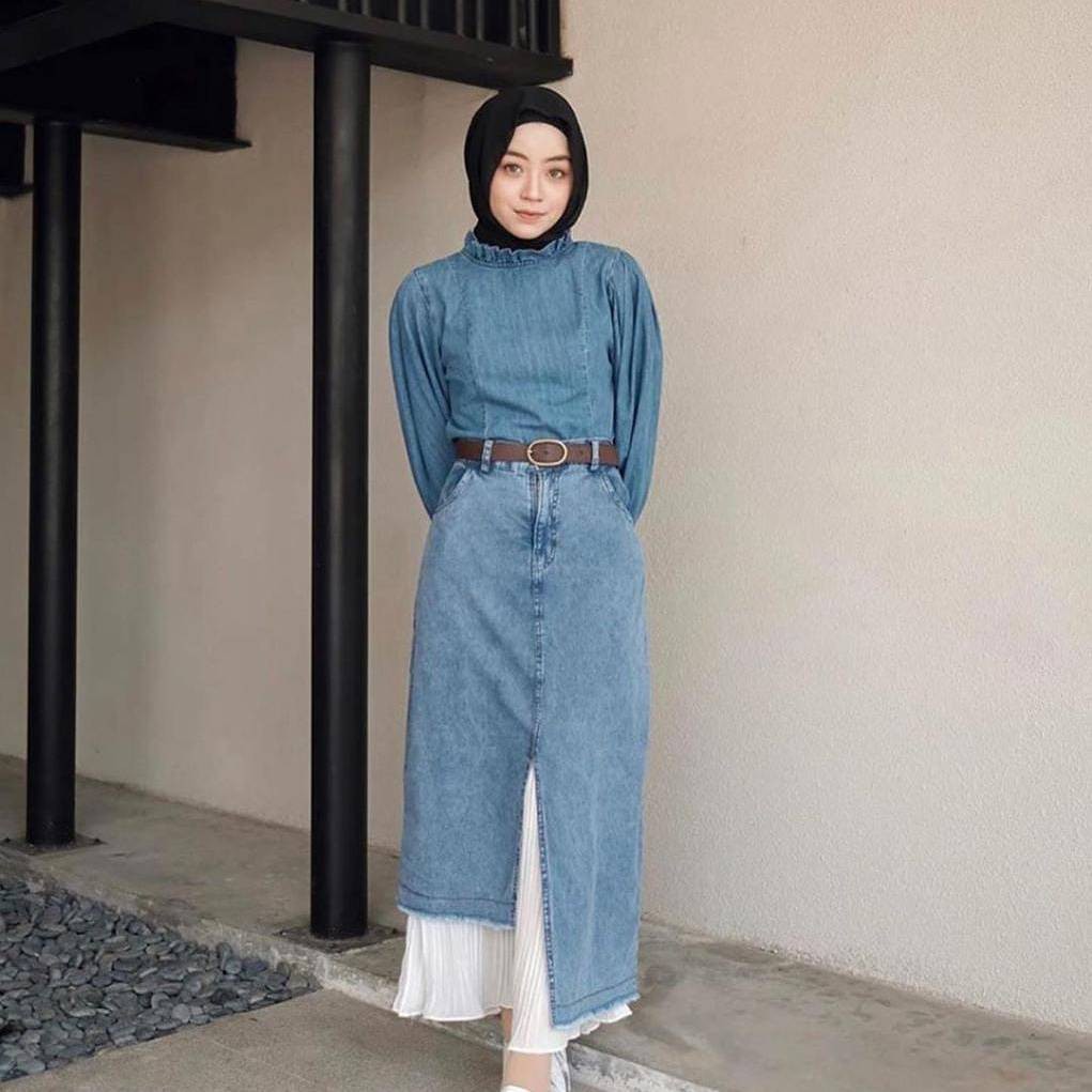 adina skirt/ rok wanita/ rok jeans/ rok panjang / rok ...