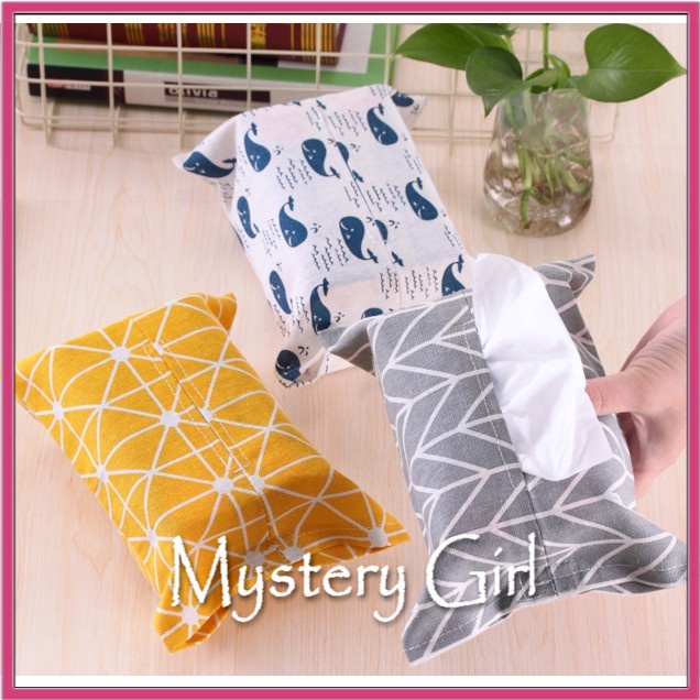 Mysterygirl - Tempat Tissue Box Bahan Kanvas Tisu Kotak Tempat Kantung Kantong Bahan Kain Katun Linen Sarung Tisu Tissue Mobil Rumah