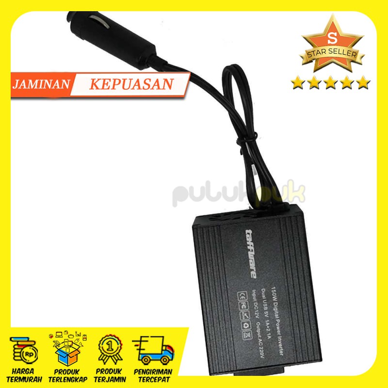 Taffware Power Inverter Mobil dengan 2 USB Port 150W 220V - PI-150W