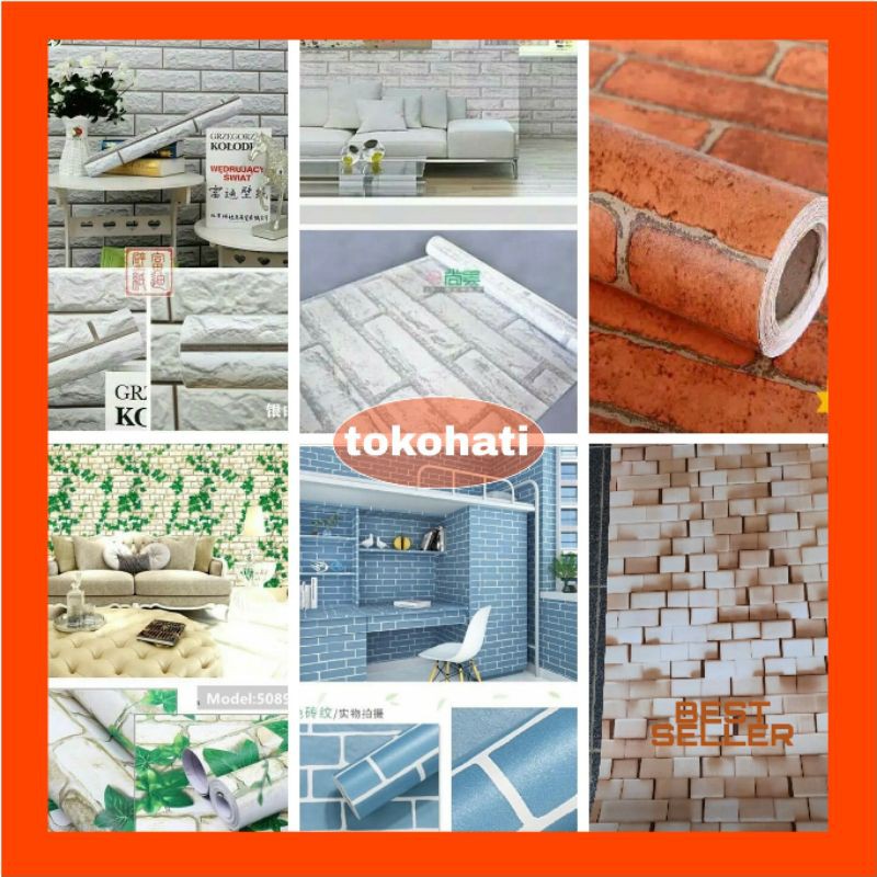 Wallpaper dinding batu bata 45cm x 10Meter,wallpaper batubata