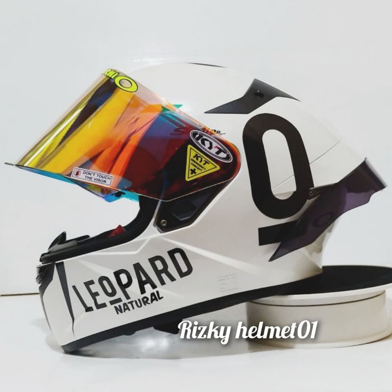 Helm Full face KYT TT Course Putih Paket Ganteng Leopard