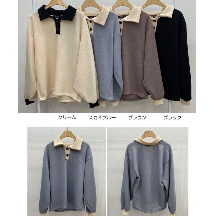 COLLAR GIRL SWEATER WANITA OVERSIZE - CREWNECK WANITA OVERSIZE - SWEATER KERAH MODEL KANCING