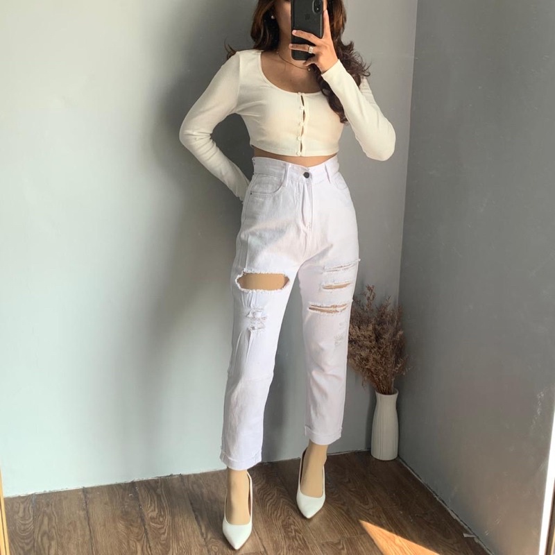 [LUXE.DLABEL] - D68 Jeans | Celanja Panjang Highwaist wanita import High Waist Ripped jeans Baggy Jeans Boyfriend Wideleg Kulot Jeans Import