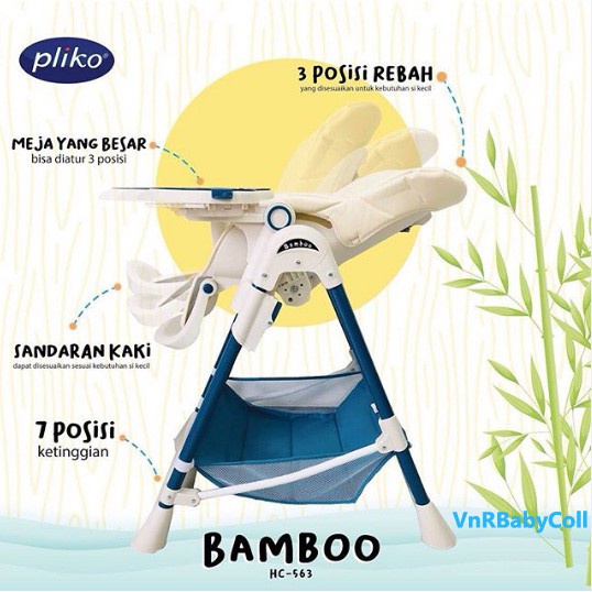 Pliko Baby High Chair / Baby Chair / Kursi Makan Bayi PK 563 Bamboo - Blue