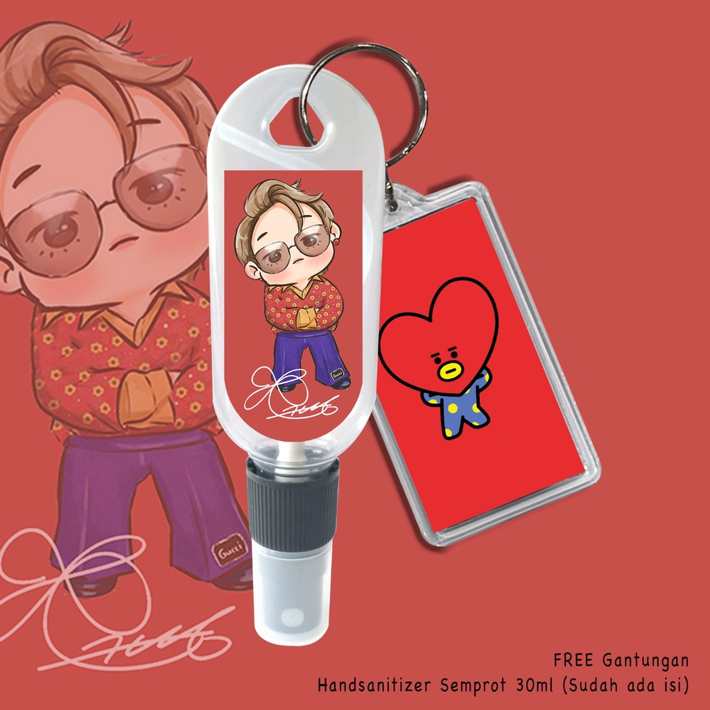 (FREE GANTUNGAN KUNCI) HAND SANITIZER SPRAY INCLUDE ISI 30 ML / KPOP / TINY T A N / JIN / RM / JIHOPE / SUGA / JIMIN / JONGKOOK / V