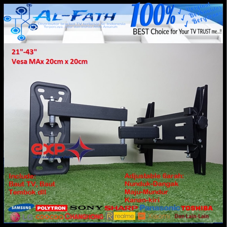 Bracket TV SHARP 14 s/d 43 inch 6 ARAH FULL BESI SUPER KOKOH GARANSI 100% ORI