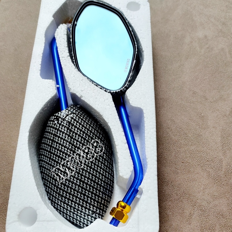 Spion motor model beat standar Honda yamaha Tangkai panjang bonus 1 pasang sambungan buat yamaha-Biru