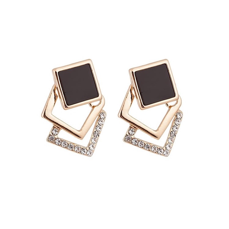 Anting Tusuk Sterling Silver 925 Desain Geometri Persegi Hias Berlian Imitasi Warna Permen Untuk Wanita