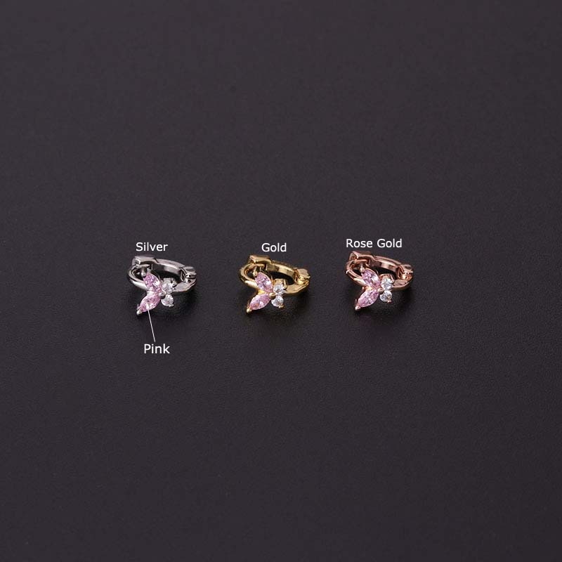 1pc Anting Tindik Tragus Helix Bentuk Kupu-Kupu Bahan Tembaga Dengan Zircon Ukuran 6mm